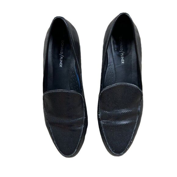 Donald Pliner Black Textured Heeled Oxford Chunky Loafer - Picture 2 of 8